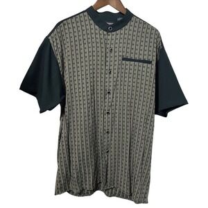 Vintage Montique New York Men Size Large Button Up Green Shirt Retro Casual